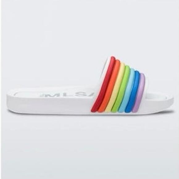 Melissa Shoes - MLSA Melissa Rainbow Striped Beach Slides NEW! Size US 7, 38 EUR